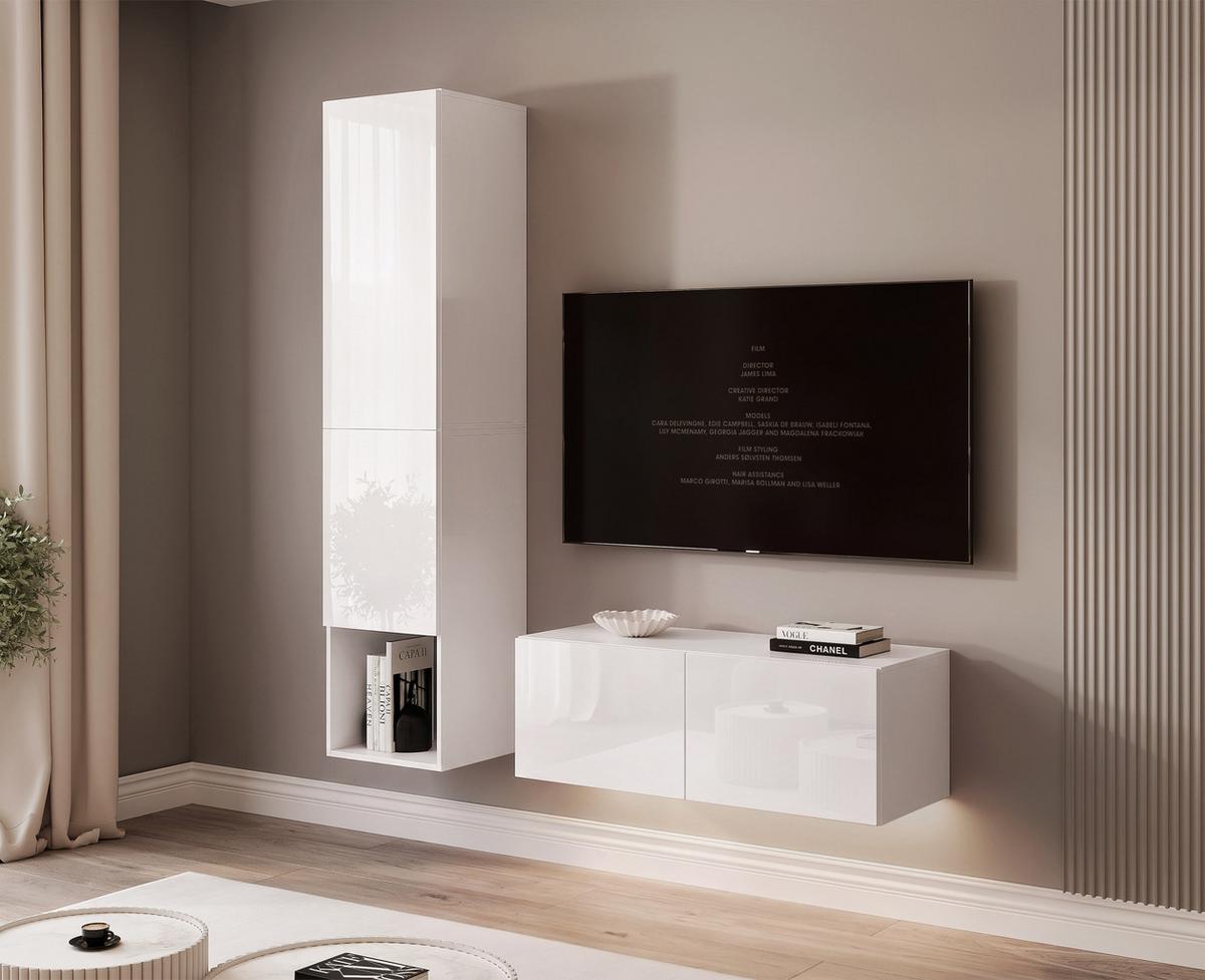 WOHNWAND ANGEL LINE V 2-teilig, mit LED-Beleuchtung, Weiß Hochglanz - Weiß Hochglanz, Holzwerkstoff (140/180/40cm) - Idohome