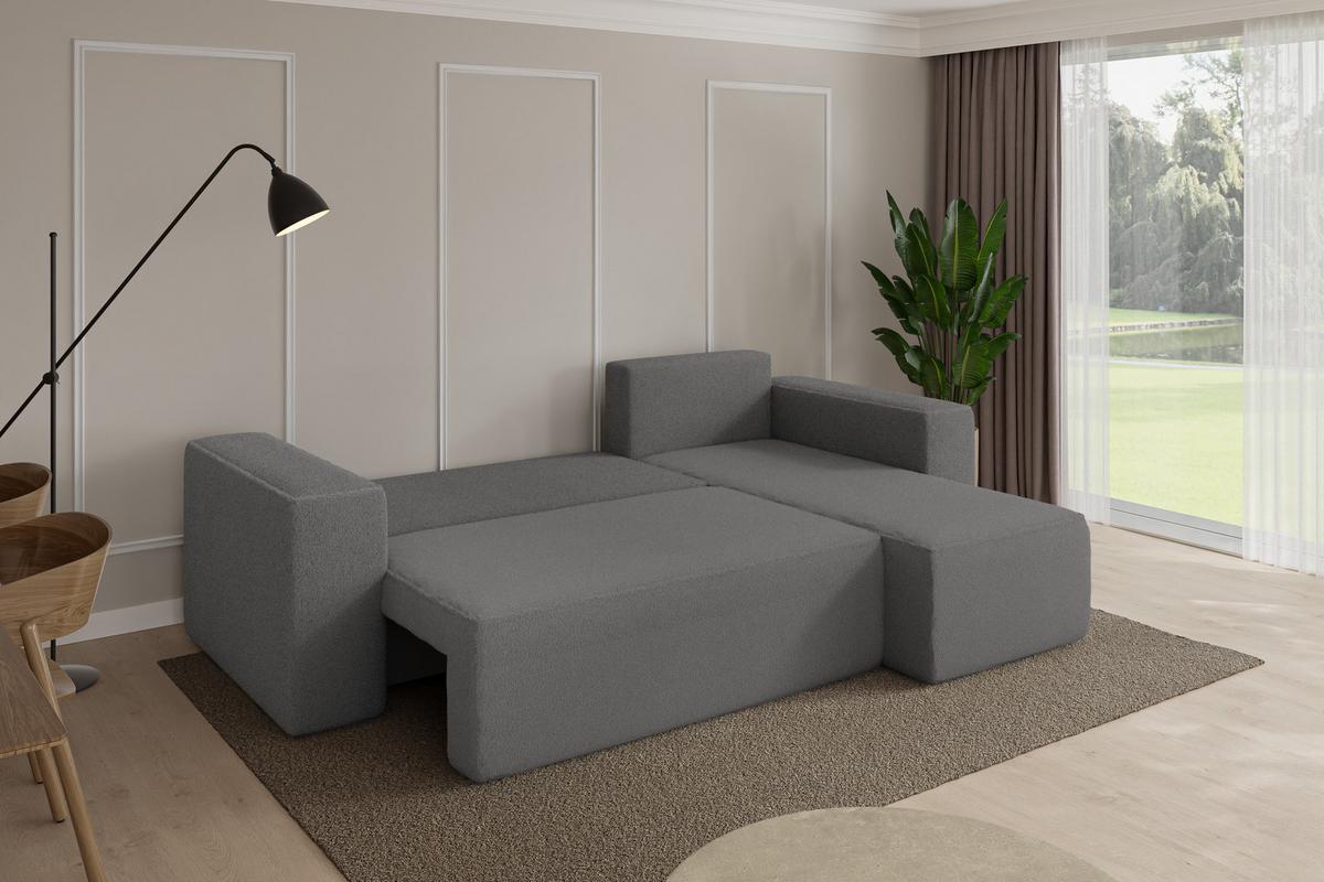 ECKSOFA mit Schlaffunktion Ottomane Rechts SENO-L 249x139x85 Grau Bouclé - Schieferfarben/Schwarz, Holzwerkstoff/Kunststoff (249/139cm) - ALTDECOR
