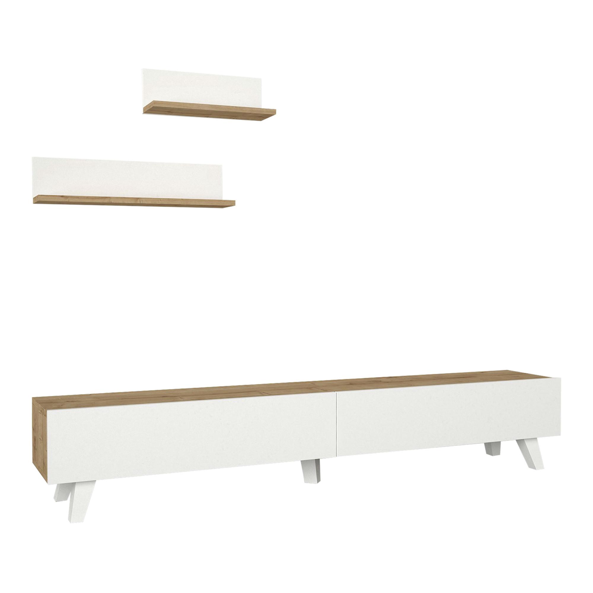 LOWBOARD Saarijärvi mit 2 Wandregalen - Weiß, Holzwerkstoff (180/33/31cm) - [en.casa]