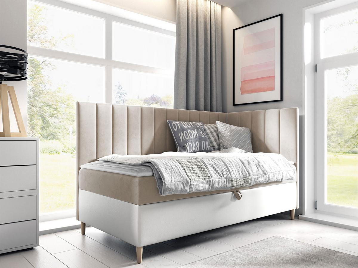 BOXBETT Maja Junior 3, Seite zum Öffnen des Bettkastens: Rechts - H3 - Creme/Weiß, Holz (90/200cm) - MIRJAN24