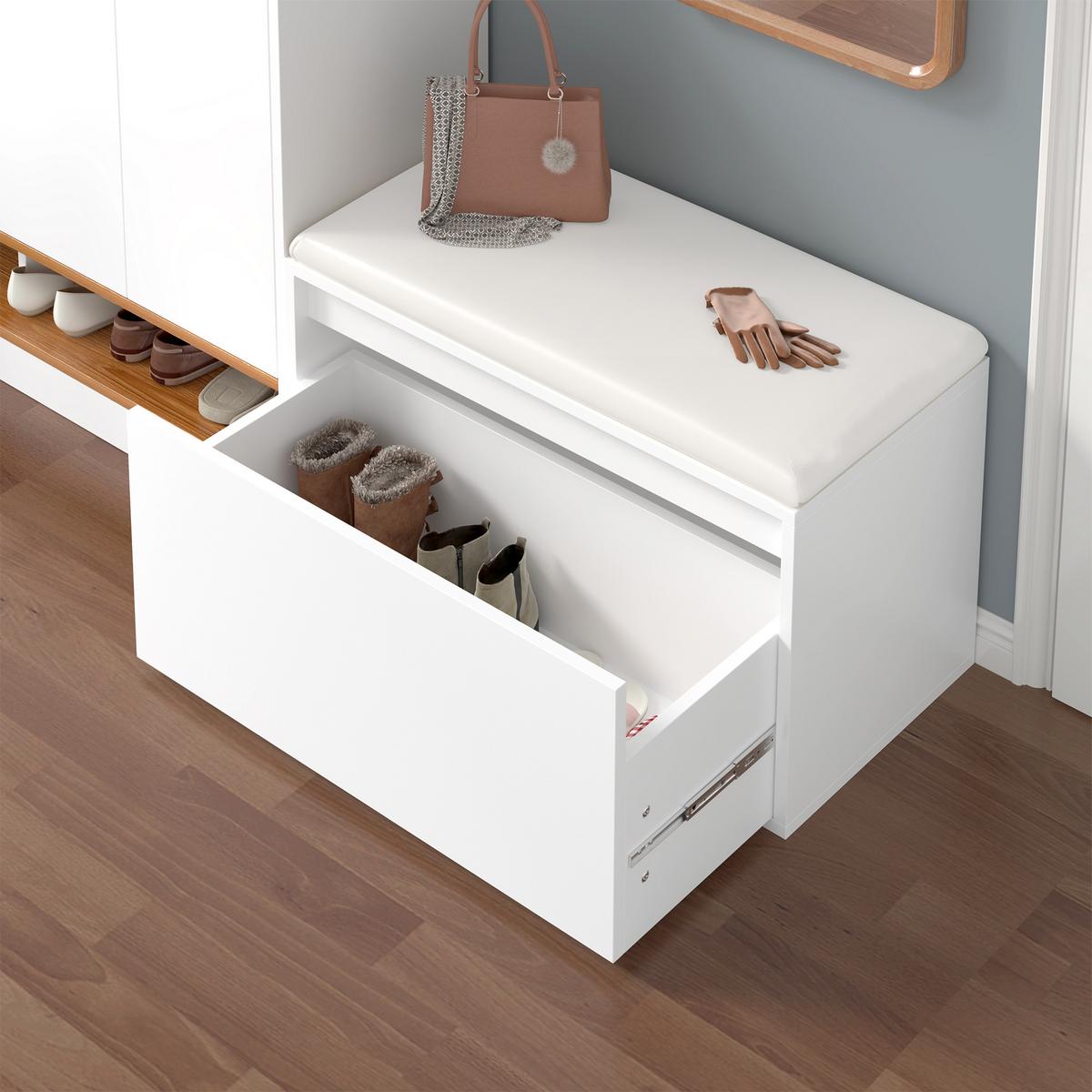 SCHUHBANK Degerfors - Weiß, Holzwerkstoff/Kunststoff (39/45/80cm) - [en.casa]