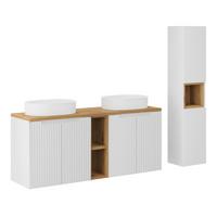 BADMÖBEL 140.4cm Riva 2er-Set Weiß und Holz - Weiß, Holzwerkstoff (140.4/59.5/40cm) - Petits-meubles