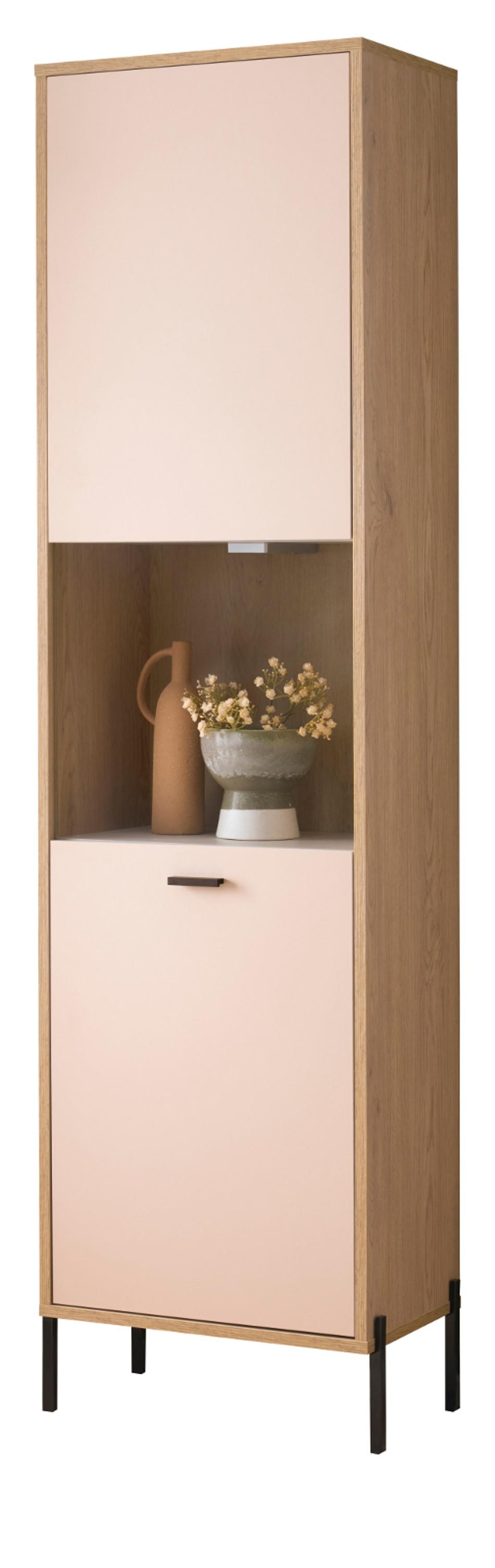 VITRINE Kaschmir, Eiche 54 x 204 cm, VITRINEnschrank mit Soft-Close - Kaschmir/Eichefarben, Glas/Holzwerkstoff (54/204/35cm) - Furn.Design