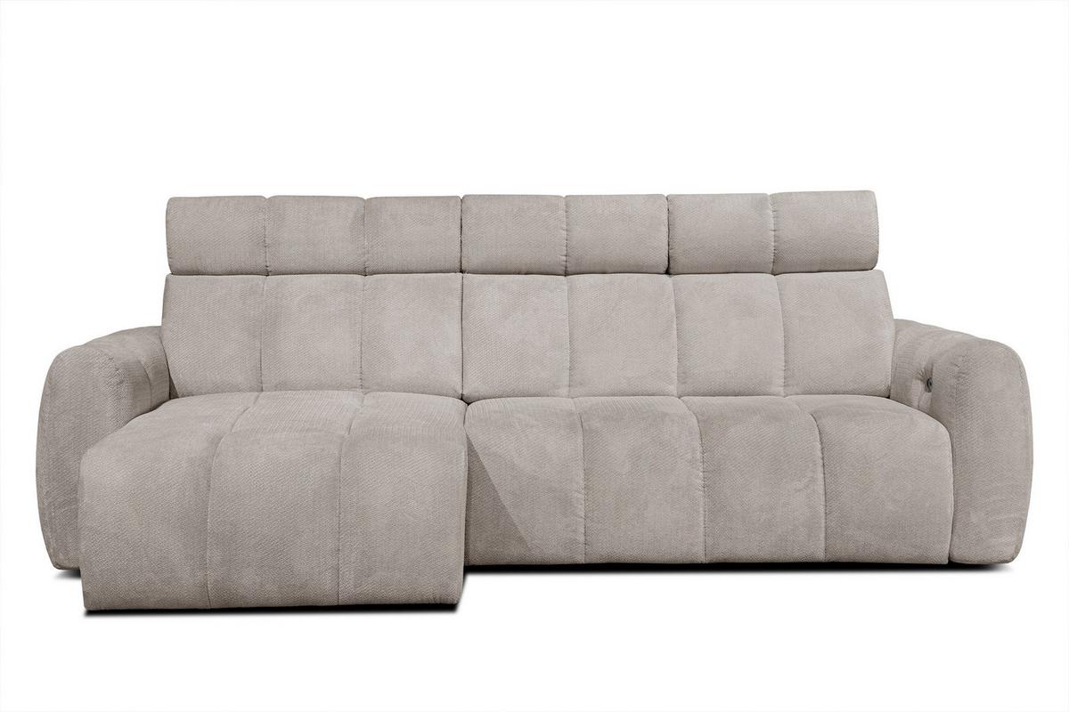 ECKSOFA KIMI 3-Sitzer, ausziehbarer Sitz, verstellbare Kopfstützen, beige - Beige/Schwarz, Holzwerkstoff/Textil (270/160cm) - Wozimo