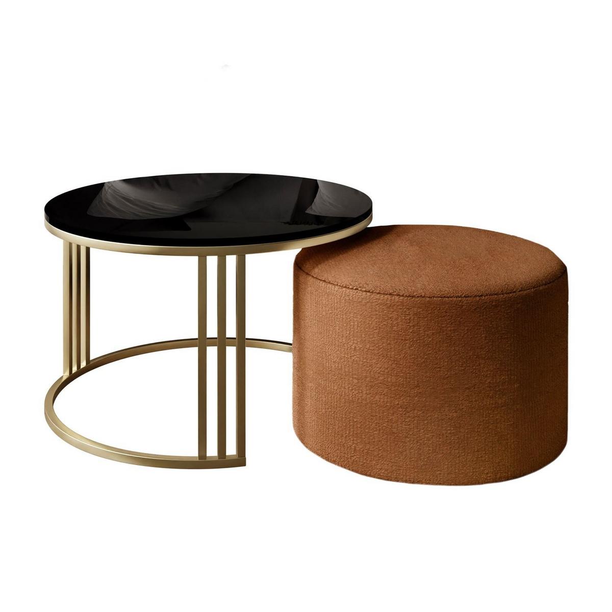 COUCHTISCH mit Hocker LORI Hochglanz gebürstetes Gold/glänzender Kaschmir/Perfect Harmony 52 - Kaschmir, Metall (70/70/49cm) - Lookway
