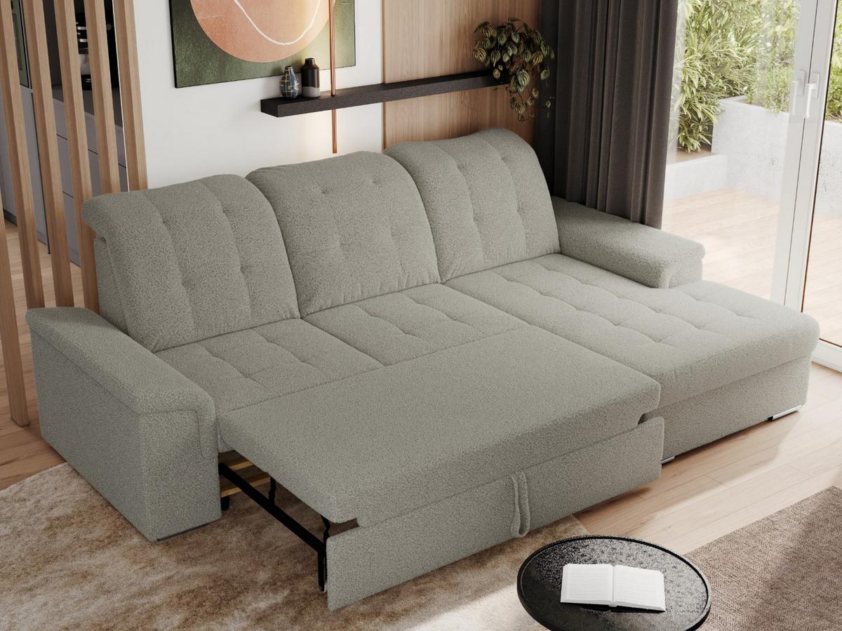 ECKSOFA MADRITO L - Hellgrau Boucle - Rechts - Silberfarben/Hellgrau, Textil/Metall (256/160cm)