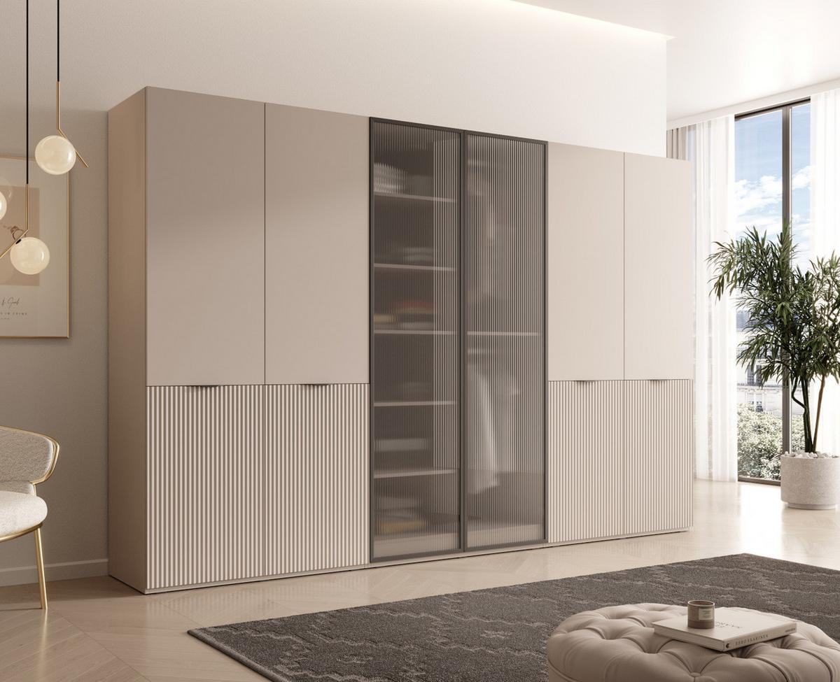 DREHTÜRENSCHRANK ATELIO 303/200/51 cm Modern Kleiderschrank 6-türig Kaschmir - Kaschmir, Holzwerkstoff (303/200/51cm) - MASSENO