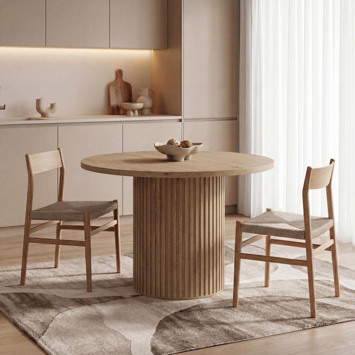 ESSTISCH Norin rund ausziehbar verlängerbar, Eiche Braun Rustikal 100-188/100/75 cm - Schwarz/Akaziefarben, Holzwerkstoff (100/188/75cm) - WFL GROUP