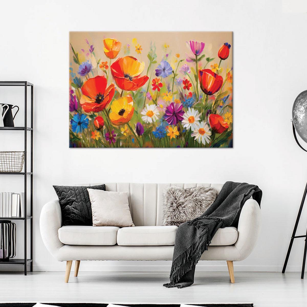 WANDBILD bunte mohnblumen auf der wiese - Multicolor, Textil (60/40cm) - Feeby