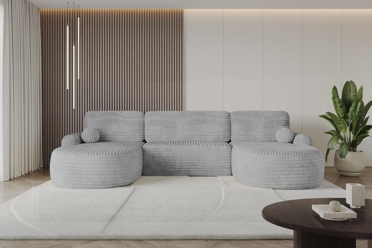 WOHNLANDSCHAFT mit Schlaffunktion und Bettkasten LIRA-U - 335x172x89 Hellgrau - Hellgrau, Holzwerkstoff/Textil (335/89/172cm) - ALTDECOR