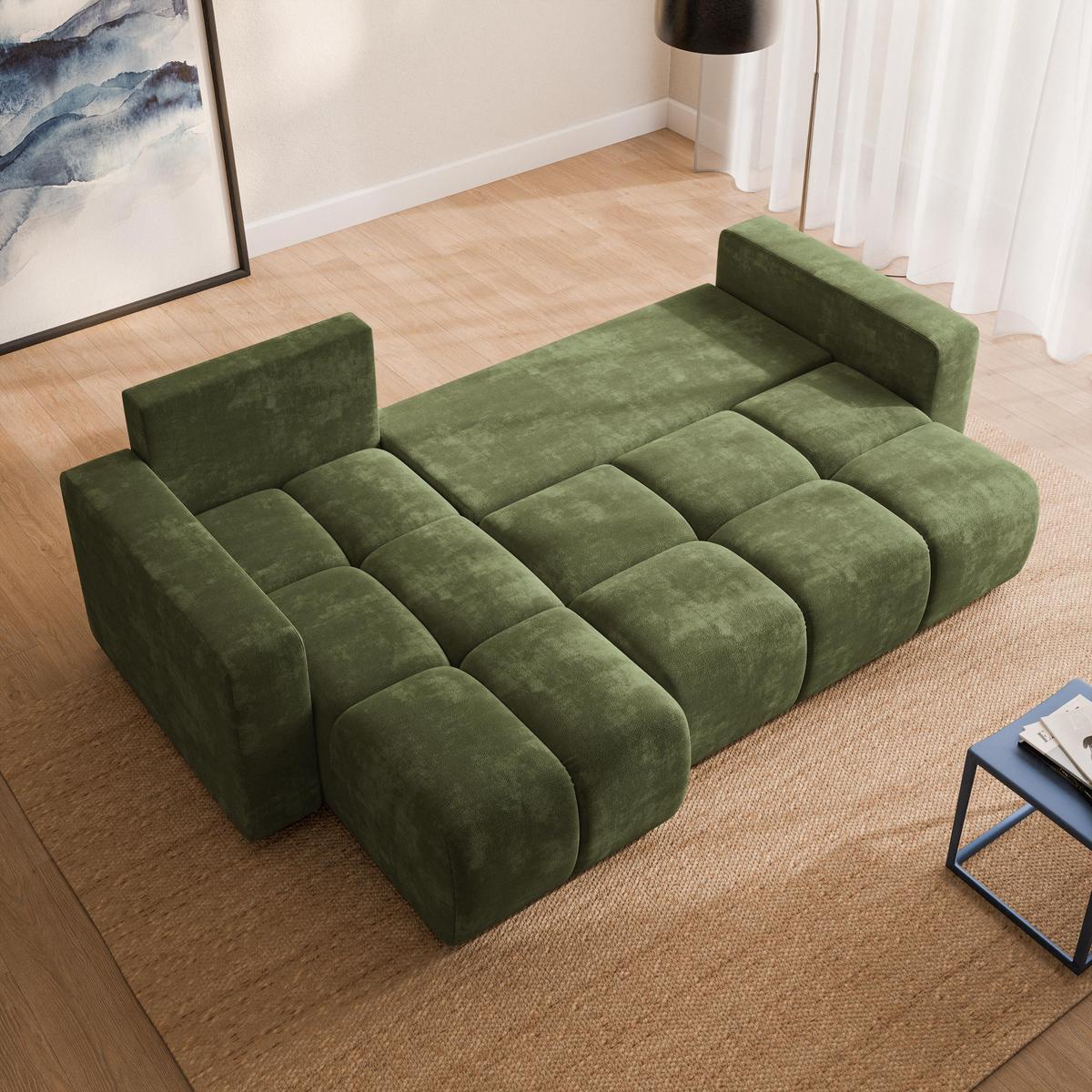ECKSOFA RAMIL Grün Chenille mit Schlaffunktion - Grün, Holz (240/149cm) - MASSENO
