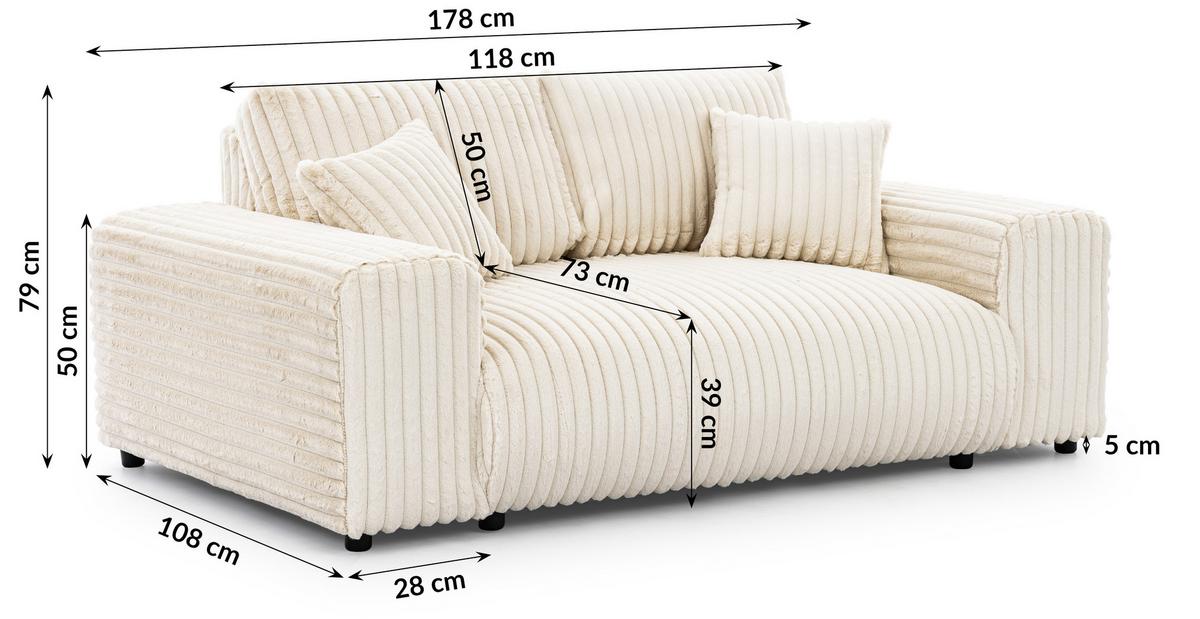SITZGARNITUR 3+2 Mollis Hellbeige Plüschcord - Beige/Schwarz, Holz/Kunststoff (213/79/108cm) - S-Style Möbel