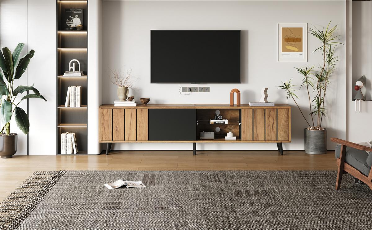 TV-LOWBOARD Holzoptik mit Türen und Fächern - Eichefarben, Holzwerkstoff/Metall (175/45/32cm) - Urban Meuble