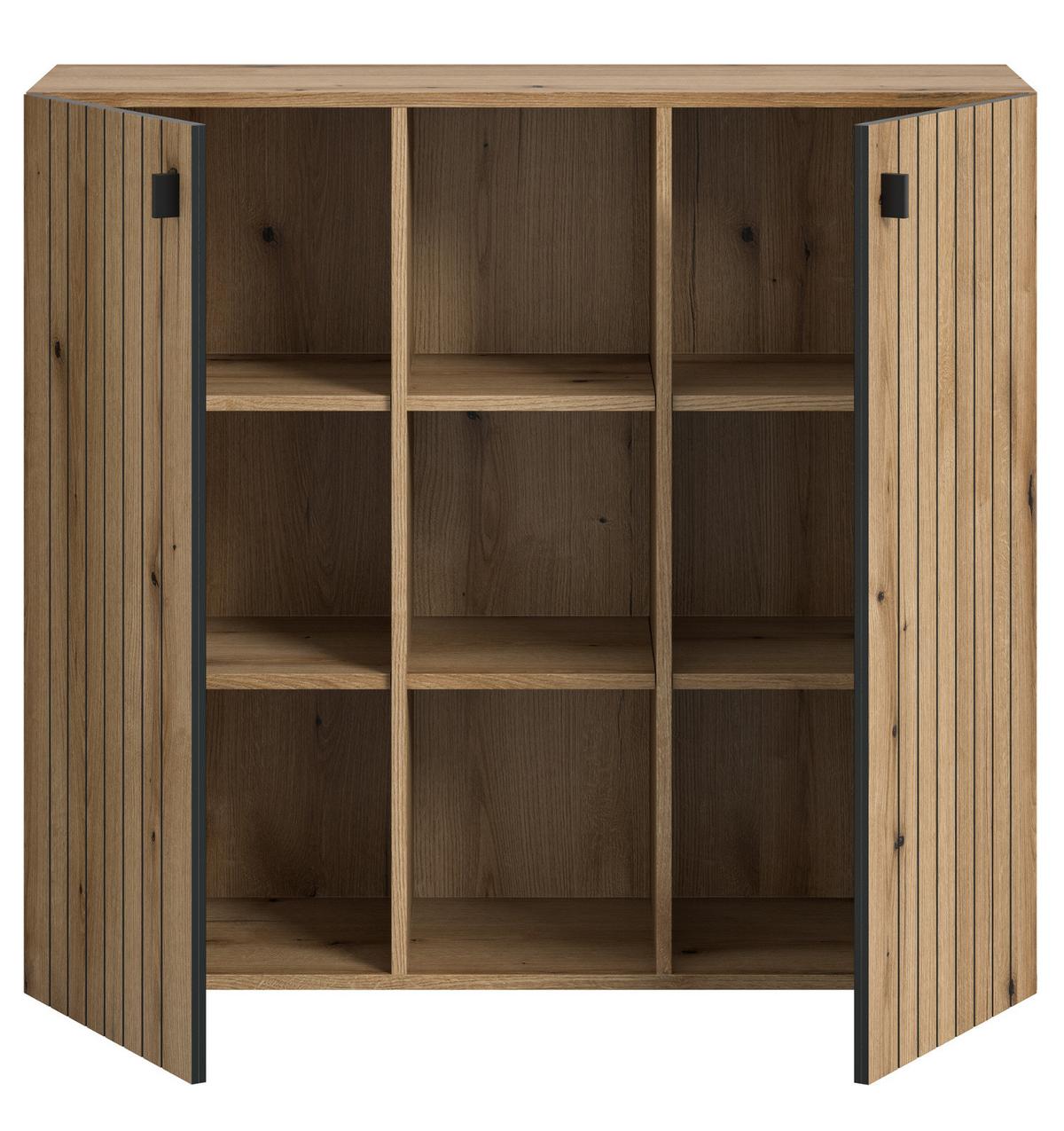 FLURKOMMODE Evoke Eiche 106 cm, Schuhschrank mit eingefräster Rillenoptik - Schwarz/Eiche Artisan, Glas/Holzwerkstoff (106/96/37cm) - Inn.Furn