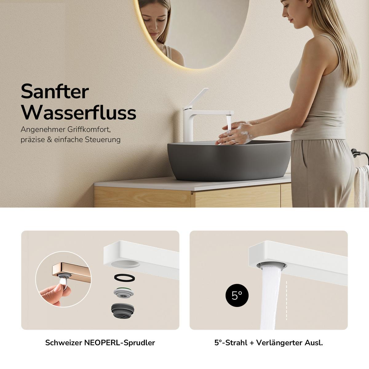 WASCHTISCHARMATUR mit Zertifiziertem Filterelement Weiß Matt Hoher Stil - Weiß, Metall (23.3/4.6/33.5cm) - EMKE