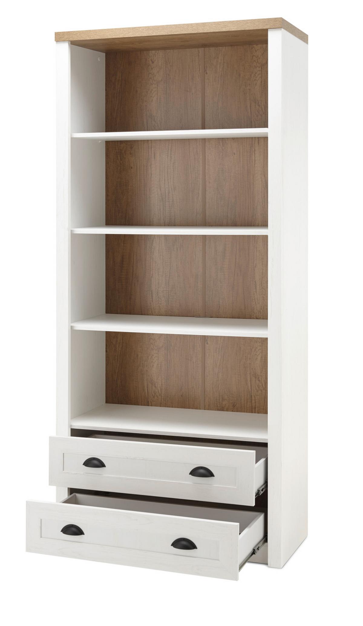 REGAL weiß Pinie, Eiche hell Landhaus, Standregal 90 x 198 cm - Eichefarben/Weiß, Holzwerkstoff/Metall (90/198/43cm) - Furn.Design