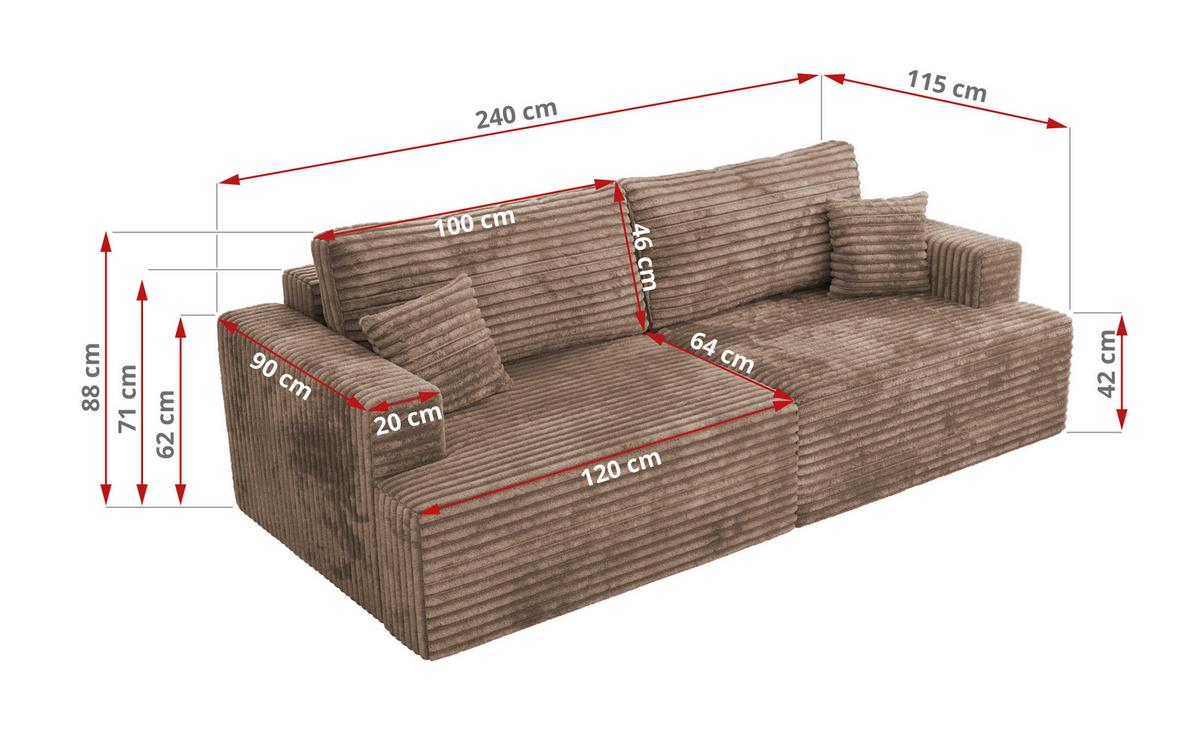 4-SITZER SOFA VIRELLA Braun Cord - Schwarz/Braun, Textil (240/88/115cm) - MKS