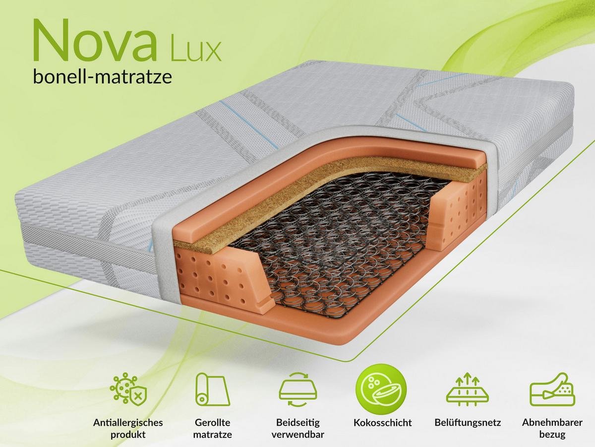 FEDERKERNMATRATZE NOVA - 140/200 - H3/H4 - Lux - Hellgrau, Textil (140/200cm) - MKS