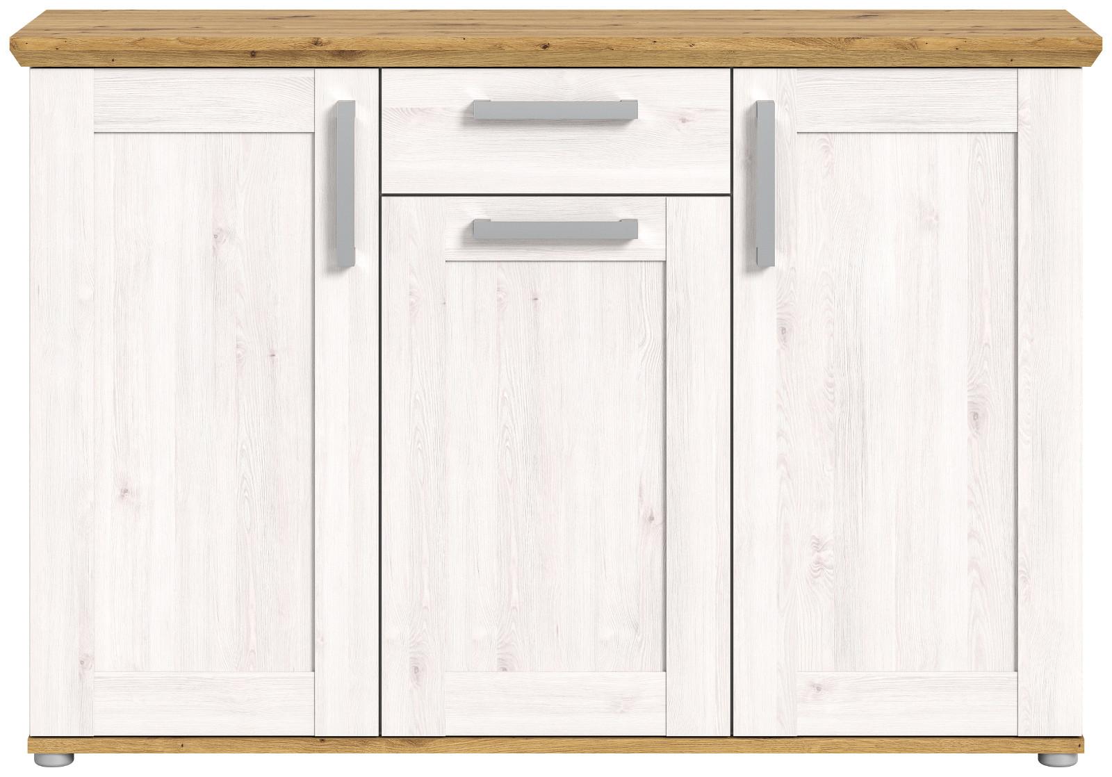SIDEBOARD weiß Lärche, Eiche Artisan 137 cm, Kommode im Landhaus-Stil - Silberfarben/Weiß, Holzwerkstoff/Kunststoff (137/92/39cm) - Inn.Furn