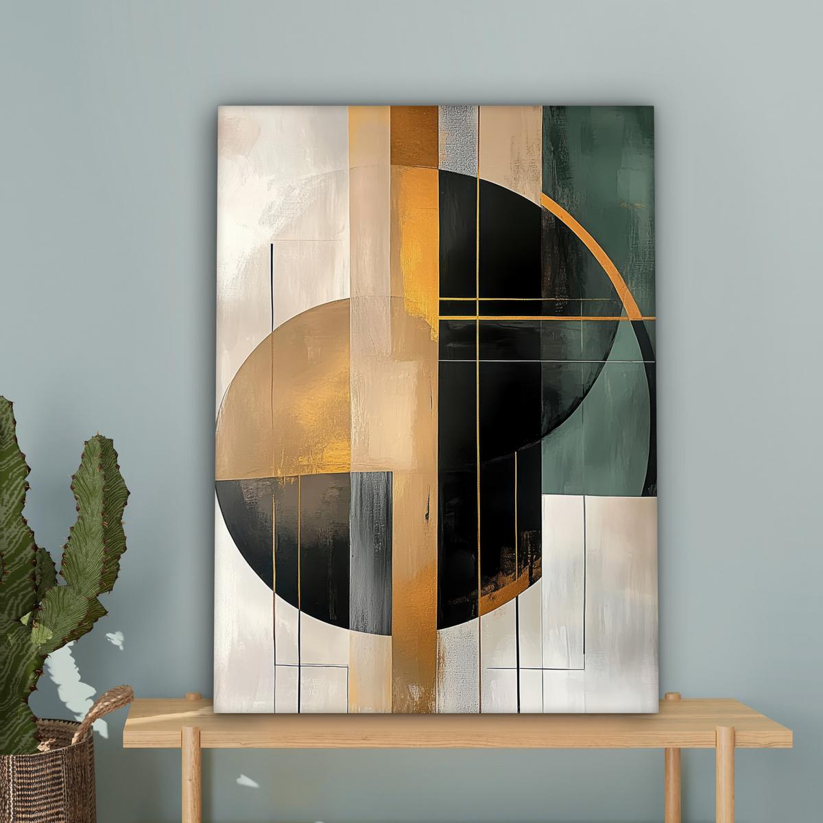 LEINWANDBILD Abstrakt - Gold - Bronze - Grün - Formen - Modern Wandbild Wohnzimmer 60x80 cm - Multicolor, Textil (60/80cm) - MuchoWow
