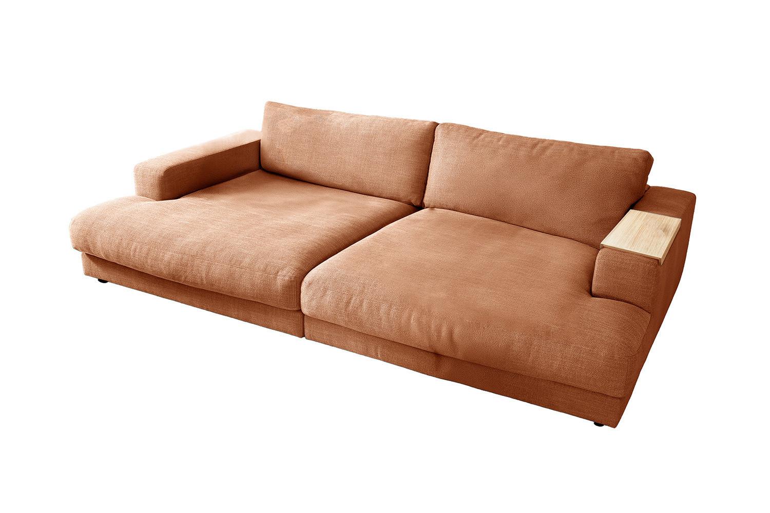 BIG SOFA XL MIT TABLETT MADELINE Braun Webstoff - Schwarz/Braun, Kunststoff/Textil (290/85/190cm) - KAWOLA