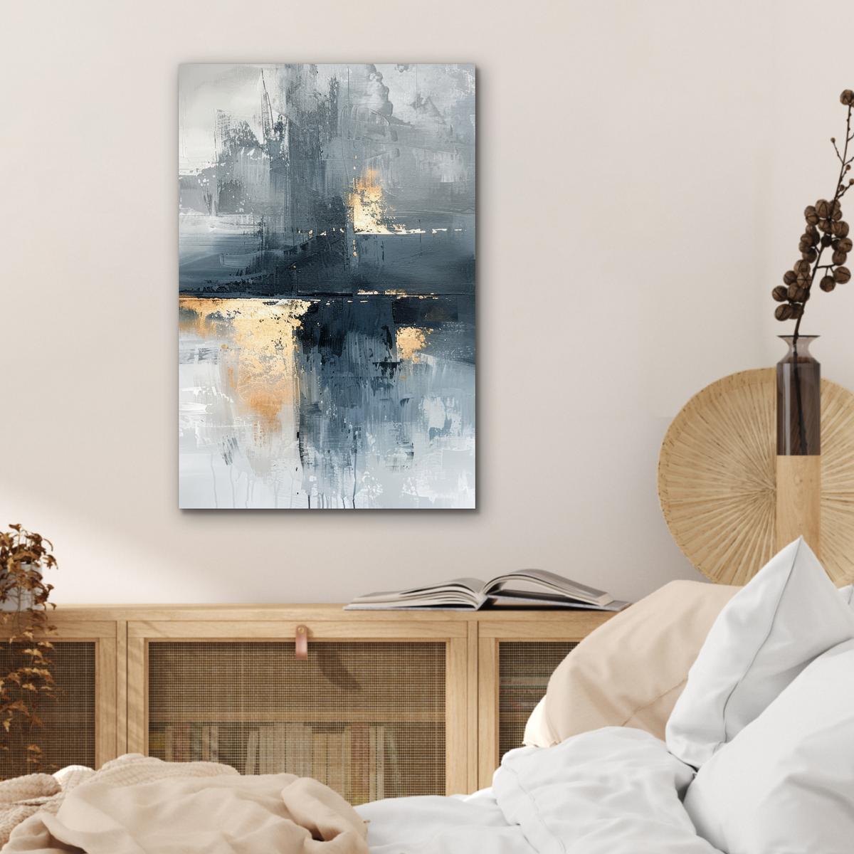 METALLBILD Kunst - Grau - Gold - Abstrakt Deko Schlafzimmer 40x60 cm - Dunkelgrau, Metall (40/60cm) - MuchoWow