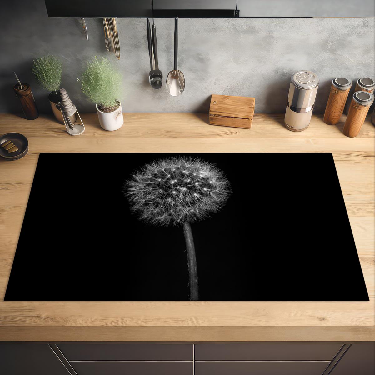 HERDABDECKPLATTE Löwenzahn - Schwarz - Floral - Botanisch Induktionsschutz 91.6x52.7 cm - Grau, Kunststoff (91.6/52.7/0.2cm) - MuchoWow