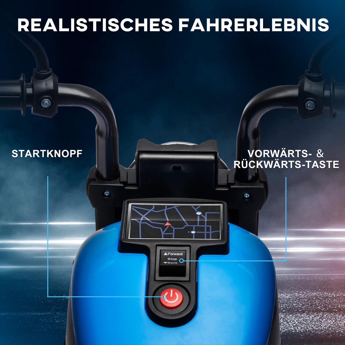 KINDERMOTORRAD Kinder Elektro-Motorrad Elektrofahrzeug für 1,5-3 Jahre Kinder - Blau, Metall (76/42/57cm) - HOMCOM