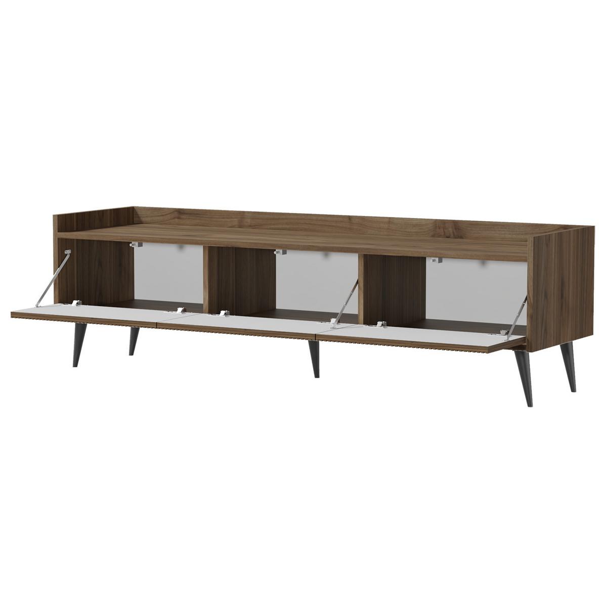 LOWBOARD Amfali mit 3 Klapptüren, geriffelte Fronten, Push-to-open, Metallbeine, 150 cm, Frühlings-Eiche - Eichefarben/Schwarz, Holzwerkstoff/Metall (150/45/41cm) - Beautysofa