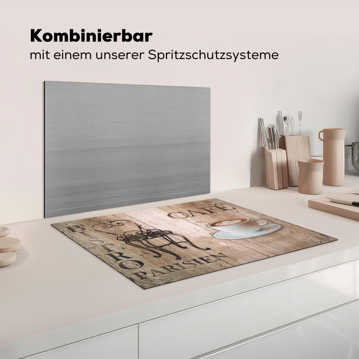 HERDABDECKPLATTE Bistro Parisien - Café - Kaffee - Jahrgang Induktionsmatte 71x52 cm - Cappuccino, Kunststoff (71/52/0.2cm) - MuchoWow