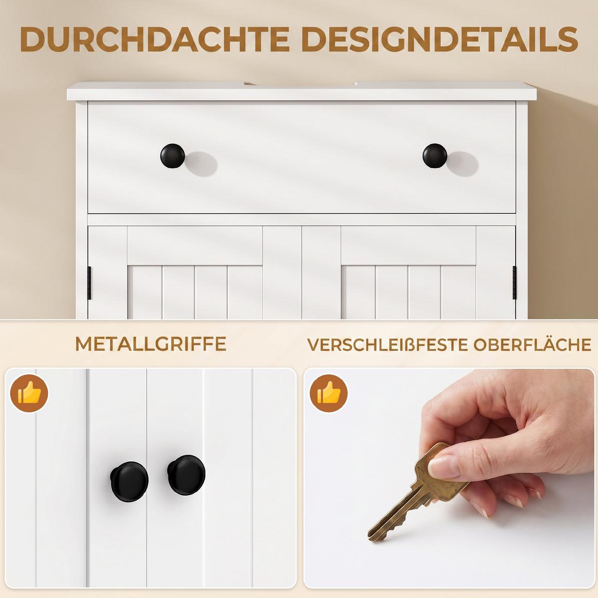 WASCHBECKENUNTERSCHRANK MDF Weiß - Weiß, Holzwerkstoff/Metall (30/60/60cm) - HOMCOM