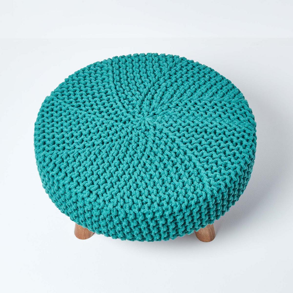 STRICK-HOCKER petrol-grün, rund 62/62/30 cm - Grün, Textil (62/30/62cm) - Homescapes