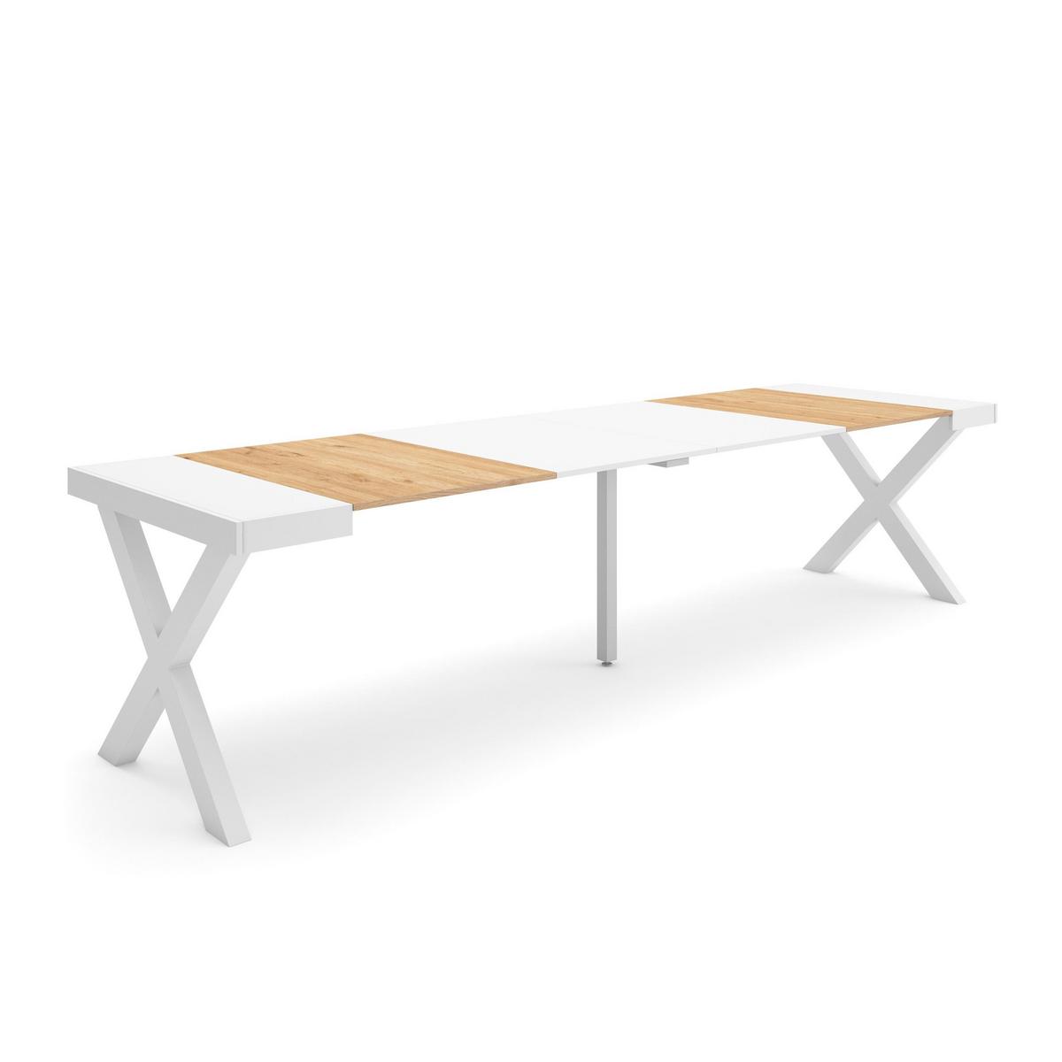 KONSOLENTISCH ausziehbar 58 bis 302cm, für 14 Gäste, eiche weiß, 90/58/73cm - Eichefarben/Weiß, Holzwerkstoff (90/302/73cm) - Skraut Home