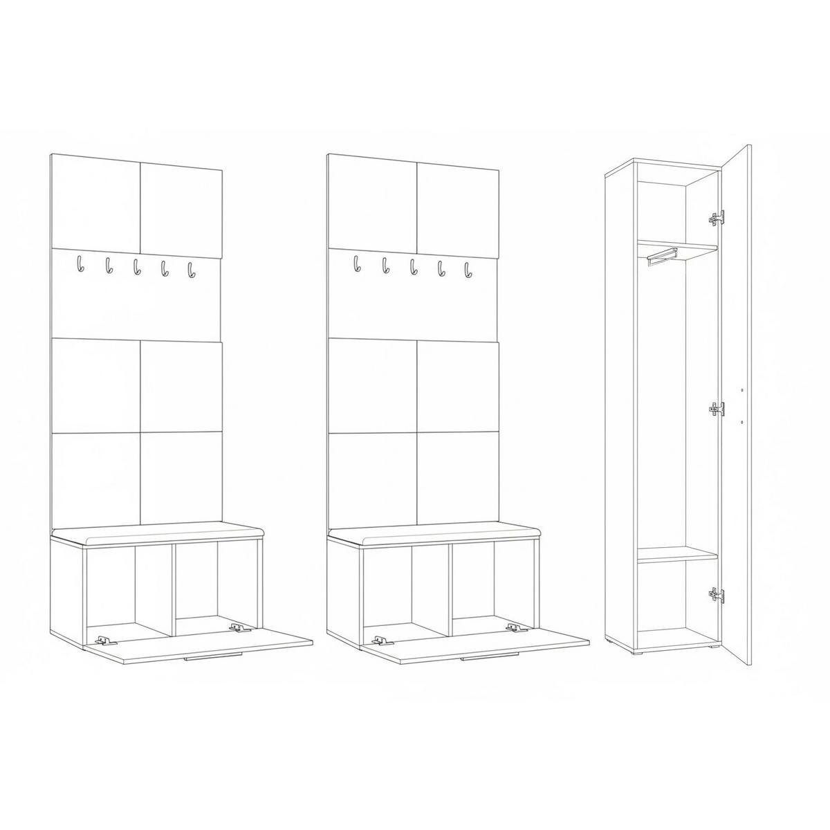 GARDEROBENSCHRANK MODULO 201,2/204/40 cm Modern Garderobe-Set Weiß - Schwarz/Weiß, Holzwerkstoff (201.2/204/40cm) - MASSENO