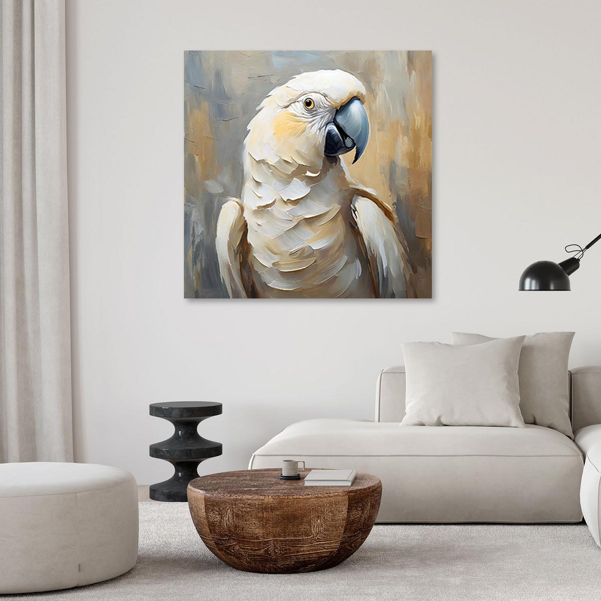 LEINWANDBILD Öl Papagei 40x40cm - Beige, Textil (40/40cm) - Feeby