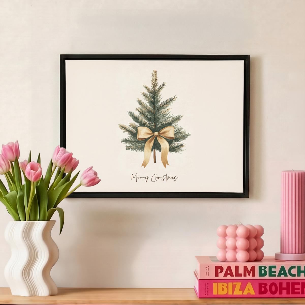 LEINWAND Bilder mit Rahmen - Weihnachtsbaum - Weihnachten - Frohe Weihnachten - Beige - 40x30 - Sandfarben, Textil (40/30cm) - MuchoWow