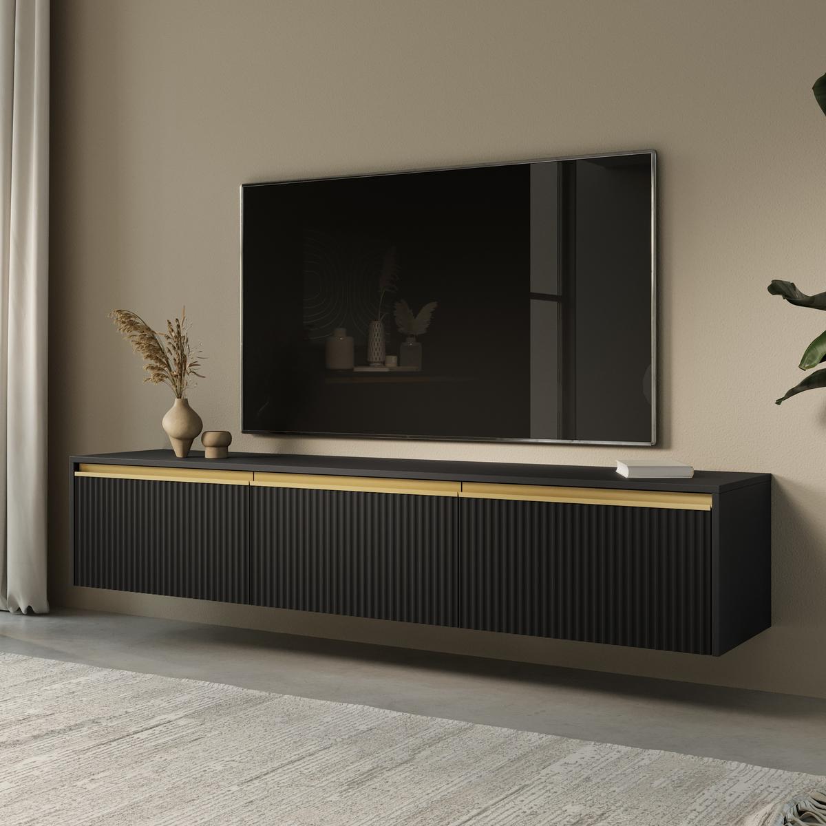 LOWBOARD MAESTRO 180x39x42 cm mit 3 Türen Schwarz - Schwarz, Holzwerkstoff (180/42/39cm) - MASSENO