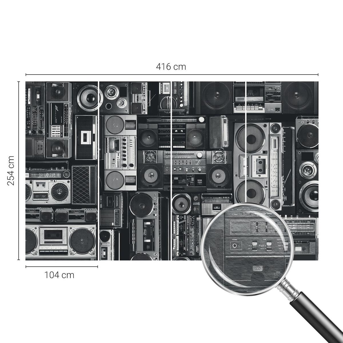 FOTOTAPETE 416x254 cm - Retro-Radio - Schwarz, Textil (416/254cm) - Wallfluent