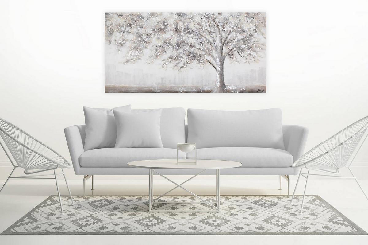ACRYLBILD HANDGEMALT 120/60 cm - Weiß/Grau, Holz/Textil (120/60cm) - KUNSTLOFT