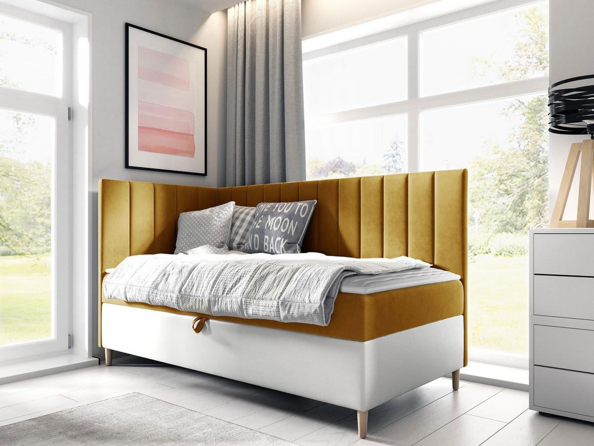 BOXBETT Maja Junior 3, Seite zum Öffnen des Bettkastens: Links - H3 - Gelb/Weiß, Holz (90/200cm) - MIRJAN24