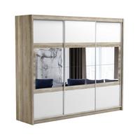SCHWEBETÜRENSCHRANK POPPY 250/215/61 cm 3-türig mit Spiegel Eichefarben - Eichefarben/Weiß, Holzwerkstoff (250/215/61cm) - MASSENO