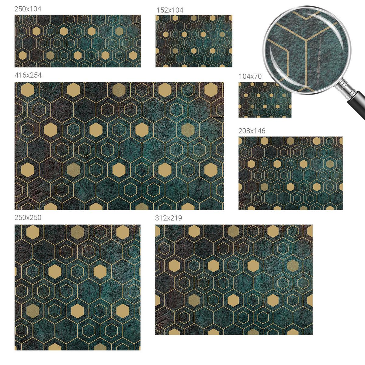 FOTOTAPETE 416x254 cm - Geometrische Sechsecke - Grün, Textil (416/254cm) - Wallfluent