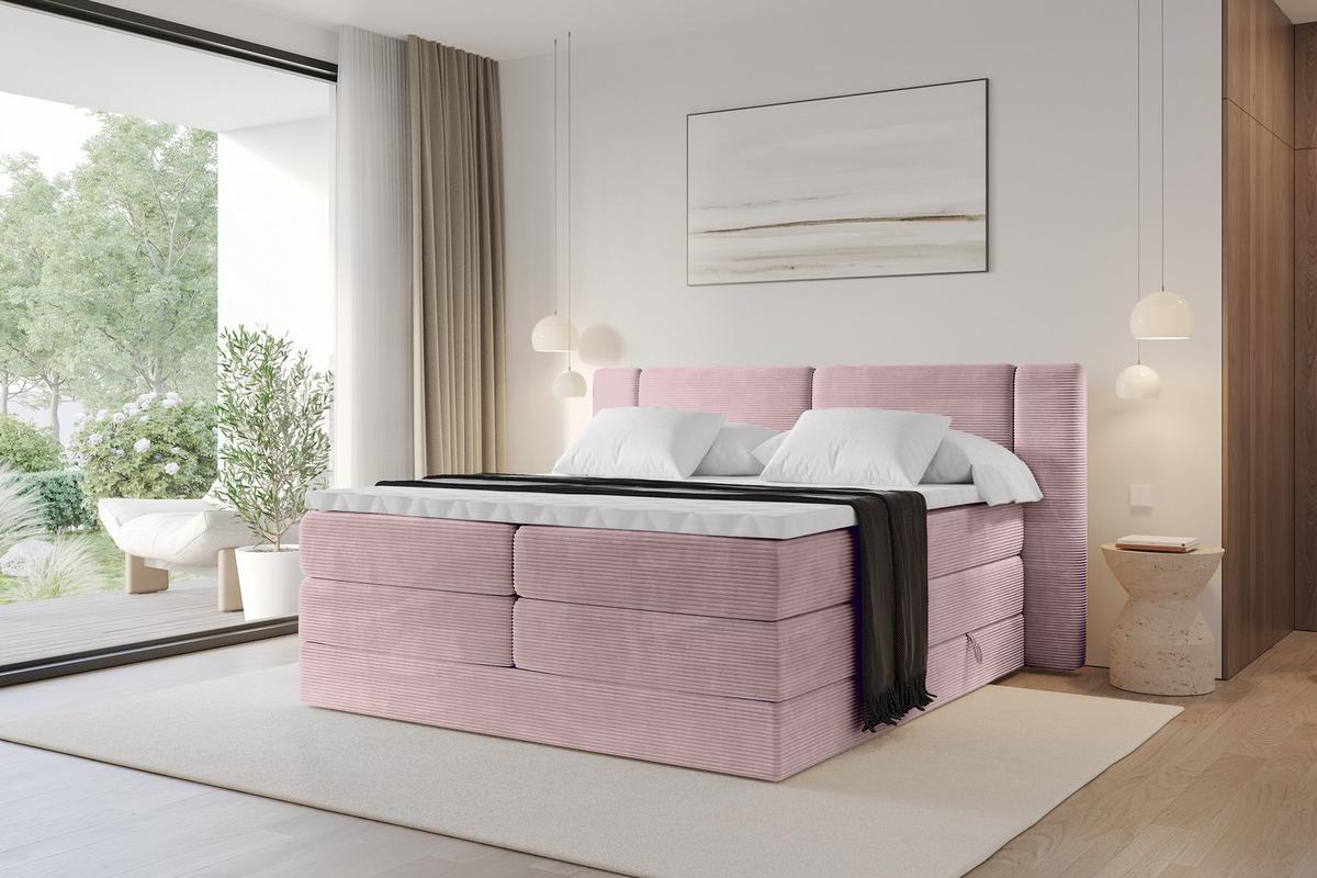 BOXSPRINGBETT mit Matratze H3/H4 - EVON KING - 180x200 cm Rosa - Rosa, Holzwerkstoff (180/200cm) - ALTDECOR