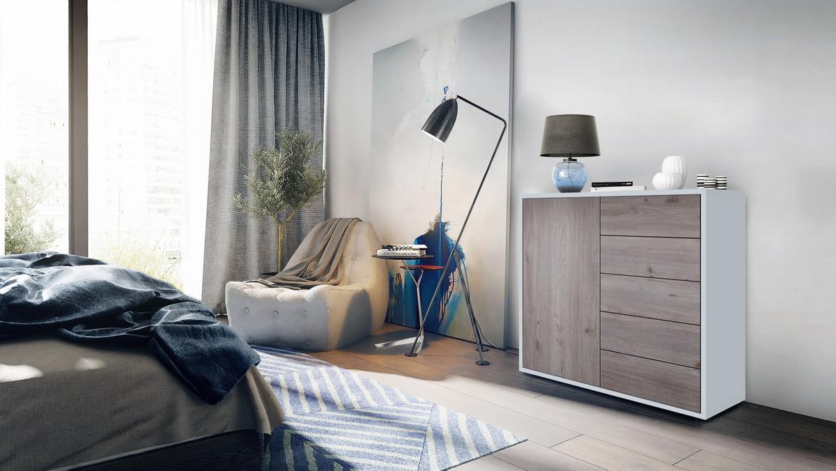 KOMMODE Ben Front in Eiche Nordic - Silbereichenfarben, Holzwerkstoff (79/74/36cm) - Vladon