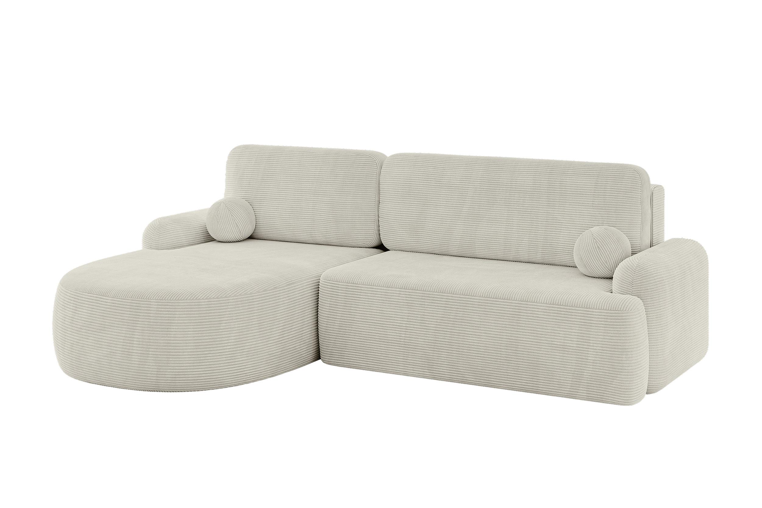 ECKSOFA mit Schlaffunktion und Bettkasten LIRA-L - 264x172x89 Hellgrau - Creme, Holzwerkstoff/Textil (264/172cm) - ALTDECOR
