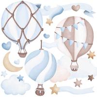 STICKER SET für Kinder blaue Luftballons Wolken Sterne Boho 120x60 - Beige/Braun, Papier (120/60/1cm) - Muralo