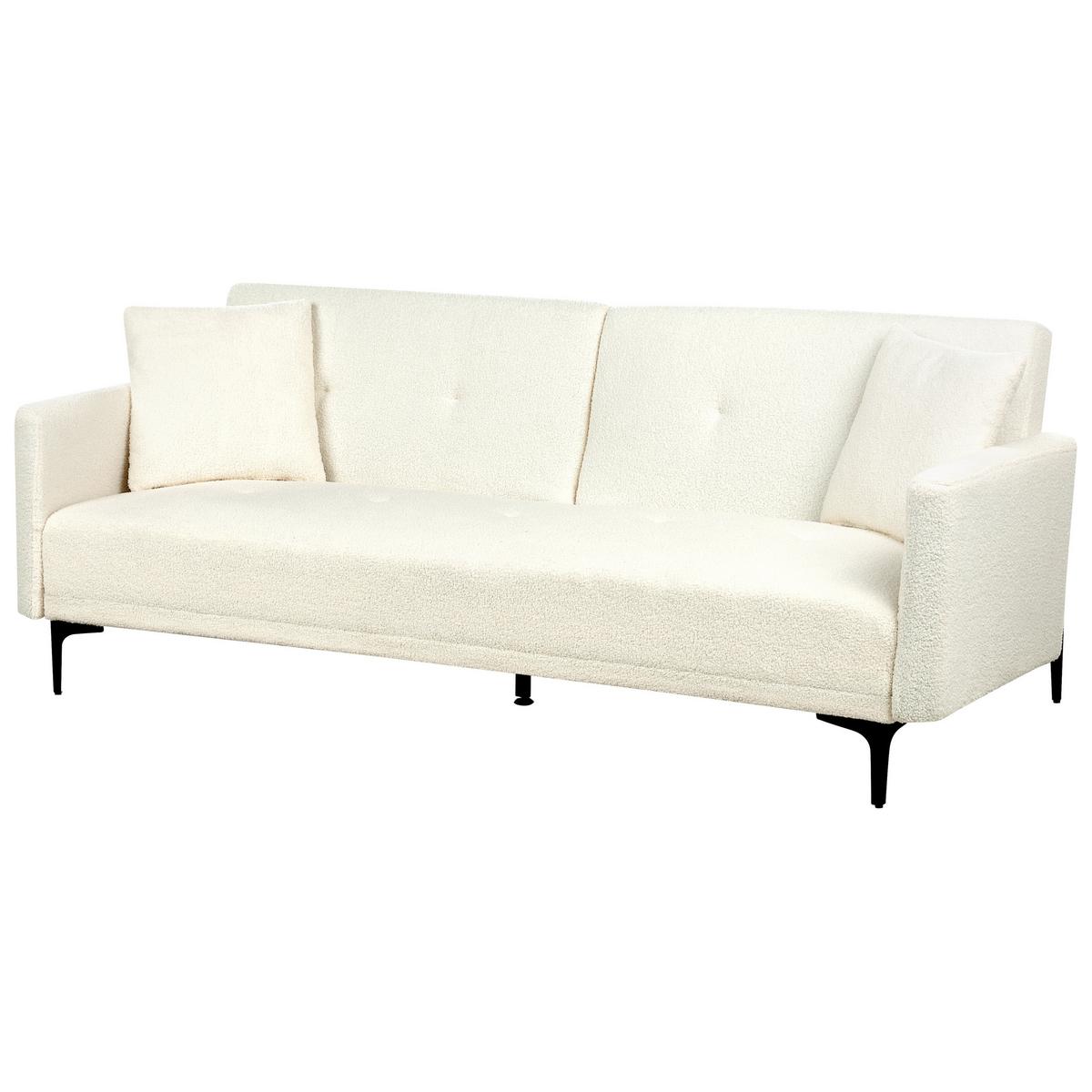 3-SITZER-SCHLAFSOFA Bouclé cremeweiß/schwarz Lucan - Schwarz/Weiß, Textil (191/75/91cm) - Beliani