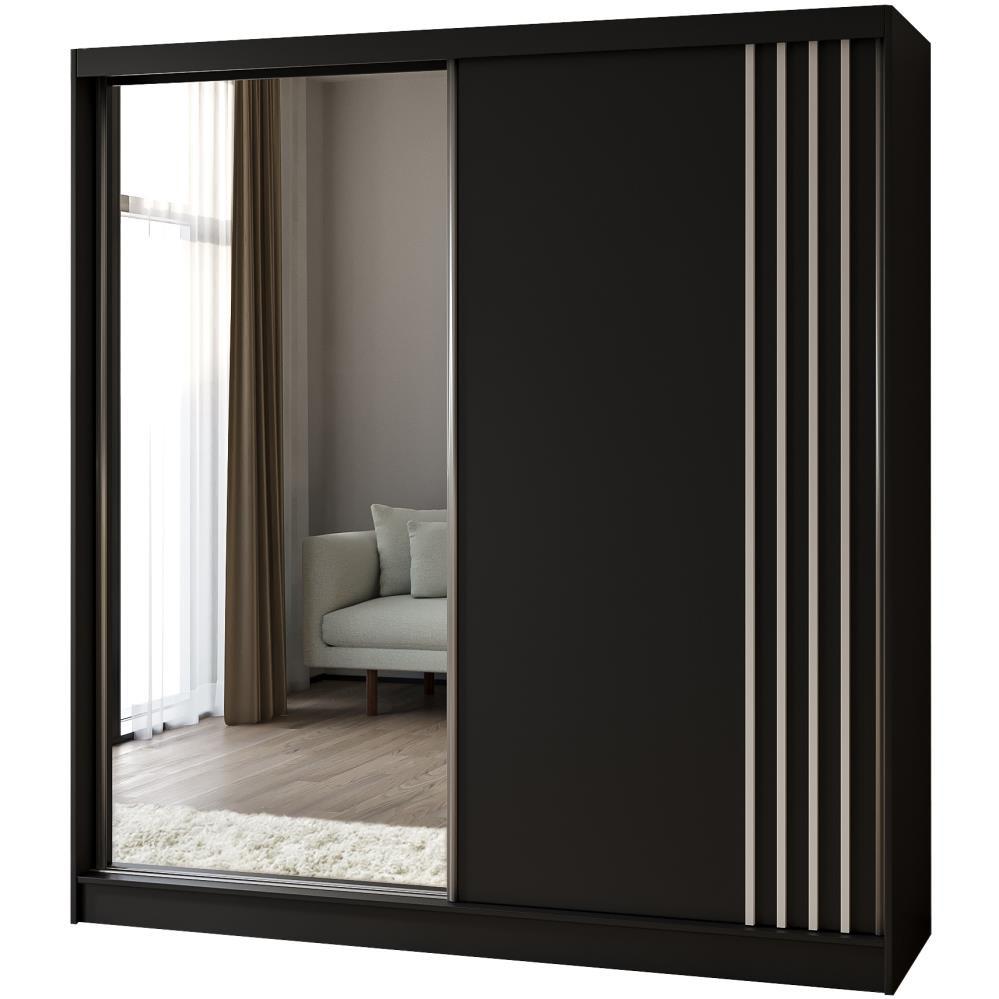 SCHWEBETÜRENSCHRANK Nela II 200/216/61 schwarz mit Schubladen - Schwarz/Eiche Artisan, Holzwerkstoff (200/216/61cm) - Beautysofa