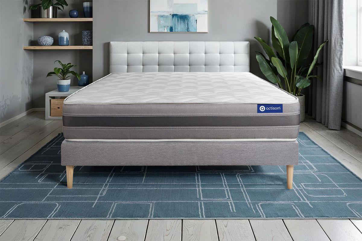 BETT Actiflex relax Taschenfederkern und Memory-Schaum 80 x 200 cm h1 - Kit Bettgestell Grau - Beige/Grau, Karton/Holz (80/200cm) - ACTISOM