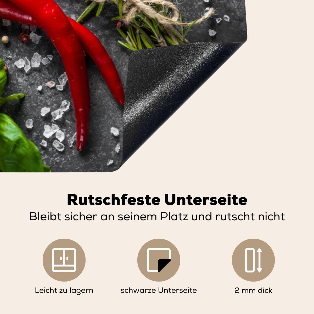 HERDABDECKPLATTE Pfeffer - Kräuter - Gewürze - Beton Ceranfeldabdeckung 85x52 cm - Rot, Kunststoff (85/52/0.2cm) - MuchoWow